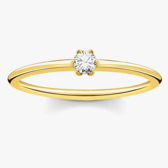 THOMAS SABO Gold Plated Small Six Claw Cubic Zirconia Ring TR2312-414-14