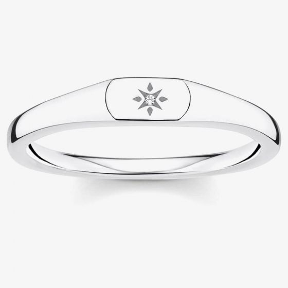THOMAS SABO Silver Engraved Cubic Zirconia Star Ring TR2314-051-14