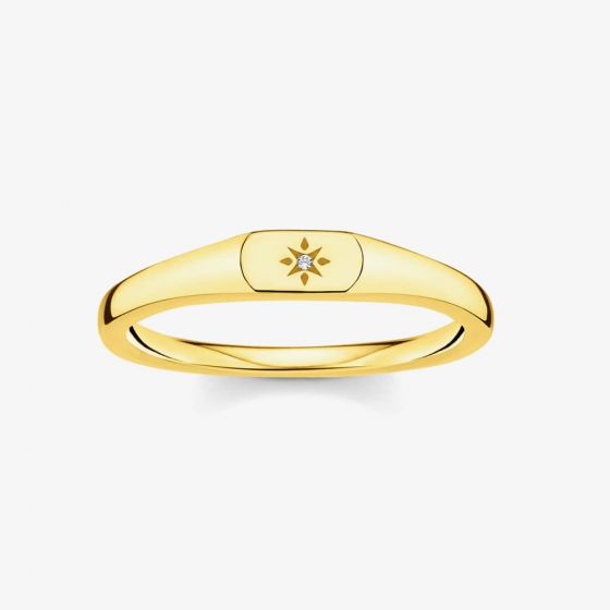 THOMAS SABO Gold Plated Engraved Cubic Zirconia Star Ring TR2314-414-14