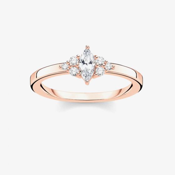 THOMAS SABO Rose Gold Plated Cubic Zirconia Marquise Cluster Ring TR2325-416-14