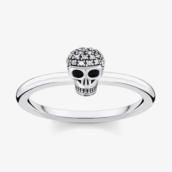 THOMAS SABO Silver Cubic Zirconia Skull Ring TR2327-643-14