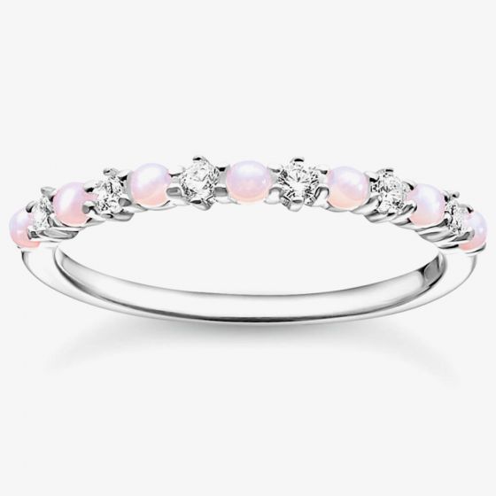 THOMAS SABO Sterling Silver Pink Opal-Imitation Cubic Zirconia Stacking Ring TR2343-166-7