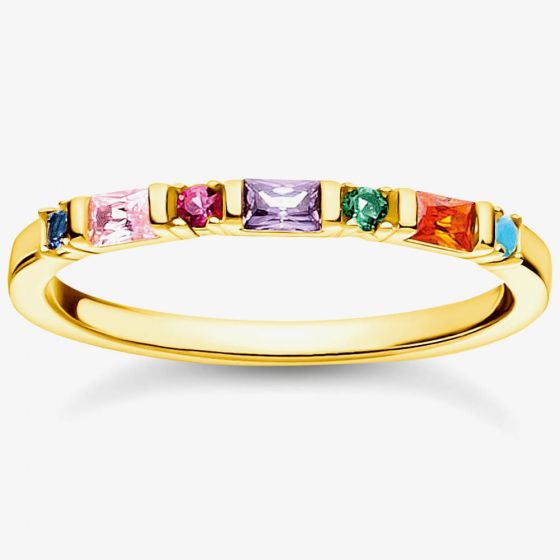 THOMAS SABO 18ct Yellow Gold Plated Colourful Stones Ring TR2348-488-7