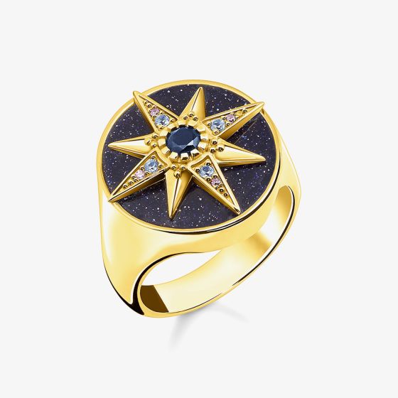 THOMAS SABO 18ct Yellow Gold Plated Star Signet Ring TR2367-963-7