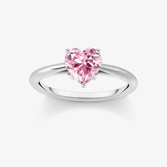 THOMAS SABO Sterling Silver Pink Heart Shaped Cubic Zironica Solitaire Ring TR2476-051-9