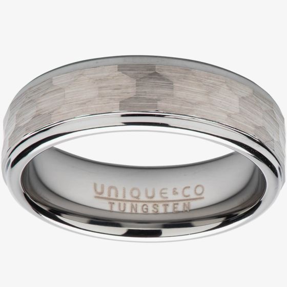 Unique Mens Hammered Tungsten 7mm Ring TUR-114