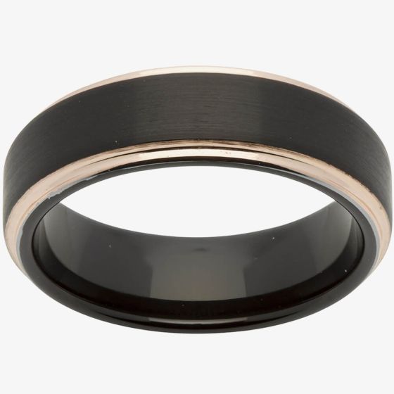 Unique Mens Black & Rose Gold Plated Tungsten 7mm Ring TUR-55