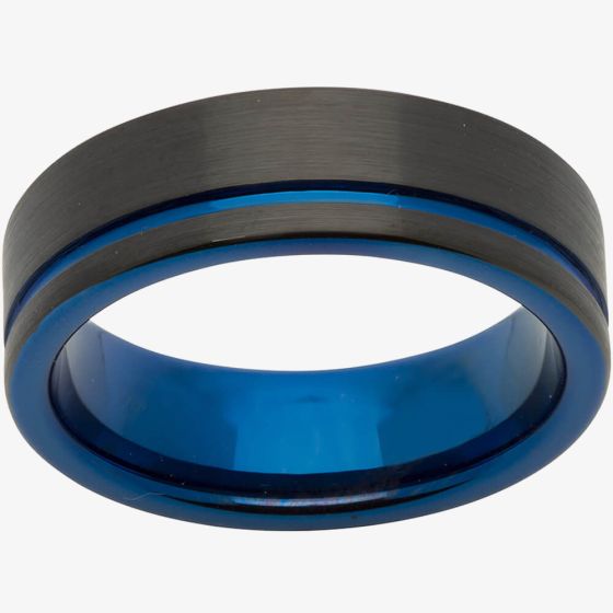 Unique Mens Black & Blue Tungsten 7mm Ring TUR-58