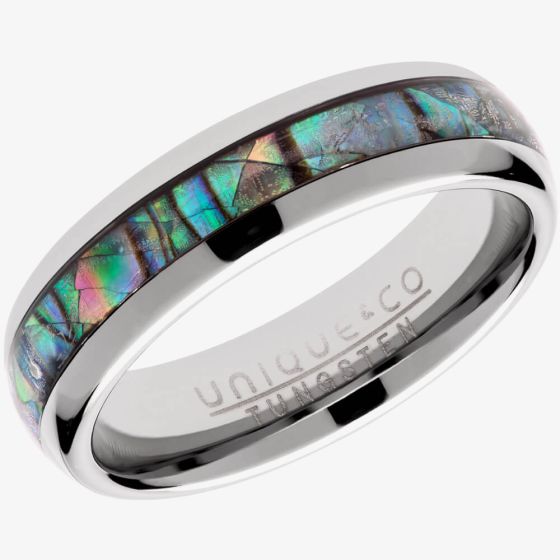 Unique Mens Tungsten Shell Inlay 6mm Ring TUR-99