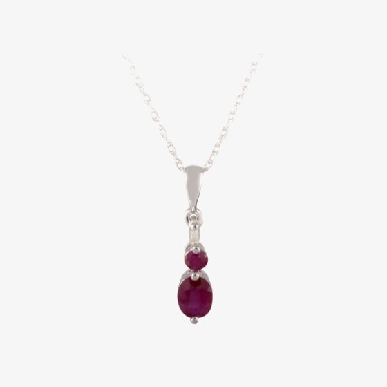 9ct White Gold Diamond Double Ruby Pendant vp08833 9kw-rub