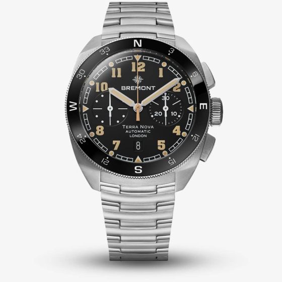 Bremont Terra Nova 42.5 Black & Silver Chronograph Watch TN42-CHR-SS-BK-B