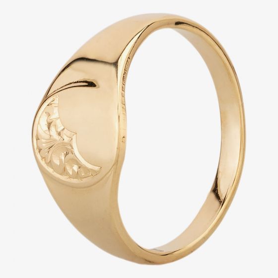 9ct Yellow Gold Half Engraved Oval Signet Ring YAL306H (ENG)
