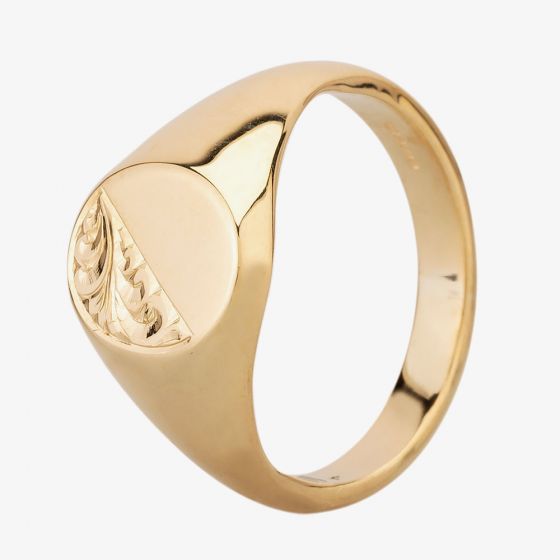 9ct Yellow Gold Half Engraved Oval Signet Ring YAL577H (ENG)