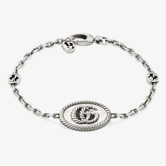 Gucci GG Marmont Silver Oxidised Oval Double G Bracelet YBA6277490010