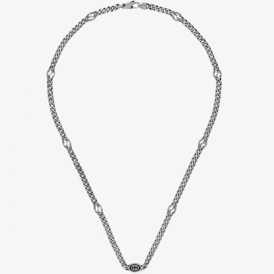 Gucci Interlocking Sterling Silver & Black Enamel Necklace YBB67866100100U