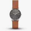 Skagen Mens Signatur Stainless Steel Dark Grey Dial Brown Leather Strap Watch SKW6578