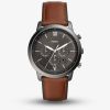 Fossil Mens Neutra Stainless Steel Grey Chronograph Dial Amber Leather Strap Watch FS5512