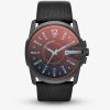 Diesel Mens Master Chief Black Iridescent Dial Leather Strap Watch DZ1657