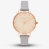 Olivia Burton Glitter Dial Pale Rose Gold and Grey Lilac Leather Strap Watch OB16GD45