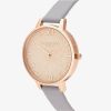 Olivia Burton Glitter Dial Pale Rose Gold and Grey Lilac Leather Strap Watch OB16GD45