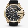 Diesel Mens Mega Chief Gold Plated Chronograph Strap Watch DZ4344