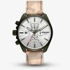 Diesel Mens MS9 Silver Dial Beige Camo Leather Strap Watch DZ4472