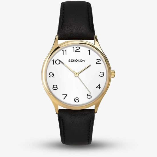Sekonda Easy Reader Gold & Black Leather Strap Watch 1854