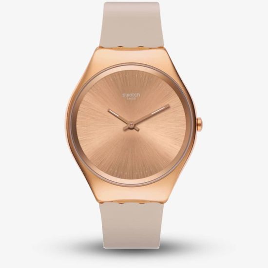 Swatch Skinrosee Rose Gold Plated Pink Rubber Strap Watch SYXG101