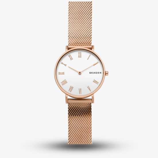 Skagen Ladies Hald Rose Gold Plated Mesh Bracelet Watch SKW2714