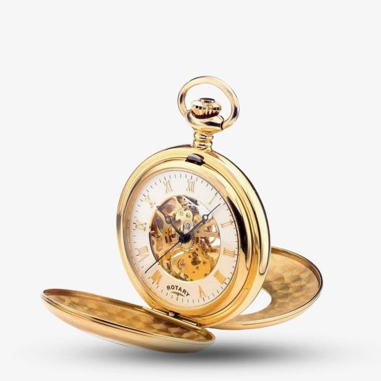 Rotary Mens Gold Plated Double Half Hunter Pocket Watch MP00713-01