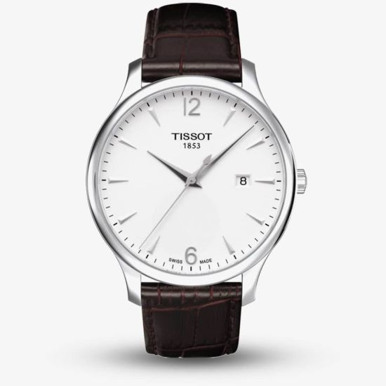 Tissot Mens Classic Brown Strap White and Silver Dial Watch T063.610.16.037.00
