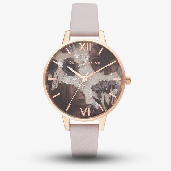 Olivia Burton Celestial Rose Gold Plated Rose Quartz Dial Pearl Pink Leather Strap Watch OB16SP15