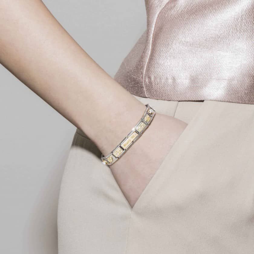 Nomination Stainless Steel & 18K Gold Charm - "Christening Day" With Heart & Blue Enamel, For Composable Classic Bracelet