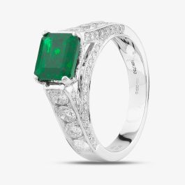 1.00 Carat Green Emerald Solitaire Ring - 14K White Gold Bridal Engagement Ring, Size 7
