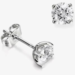 18ct White Gold 0.50ct Round Brilliant 4 Claw Diamond Earrings ERG241(4.0)PR, view 2