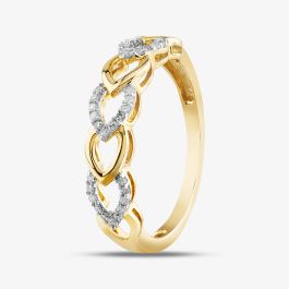 Fine 10k Yellow Gold Dainty Heart Ring - 2-Stone Diamond Open Band, Dainty & Elegant