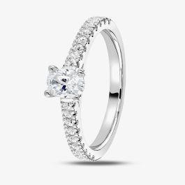 1888 Collection Platinum Oval Cut 0.40ct Diamond Solitaire Shoulder Set Ring RI-2250, view 2