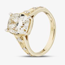 14ct Yellow Gold 4.15ct Certificated Cushion Cut Lab Grown Diamond Shoulder Set Ring LGR47672-415, view 2