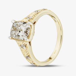 14ct Yellow Gold 2.10ct Certificated Cushion Cut Lab Grown Diamond Wide Shoulder Set Solitaire Ring LGR47672-210, view 2