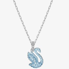 Swarovski 5680422 Iconic Blue Swan Rhodium Plated Necklace - thbaker.co.uk