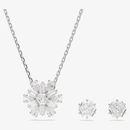 Alilang Silvery Daisy Snowflake Crystal Earring & Necklace Set - Purple Gemstone Jewelry
