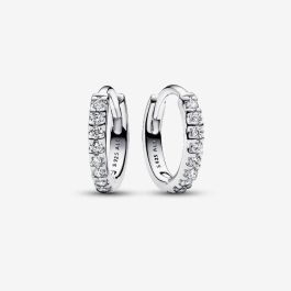 PANDORA 293015C01 Silver Sparkling Huggie Hoop Earrings - thbaker.co.uk