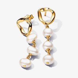 PANDORA 263263C01 14ct Gold Plated Cultured Pearl Drop Earrings ...