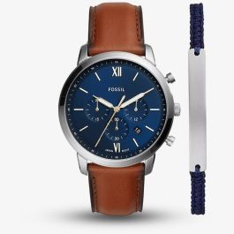 Fossil FS5708SET Mens Neutra Brown Leather Strap Watch & Bracelet ...