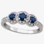 9ct White Gold Sapphire and Diamond Triple Cluster Ring L54282WG/SAP