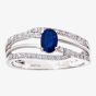 9ct White Gold Blue Oval Sapphire & 0.20ct Diamond Three Row Cross Over Ring DR1109W SA