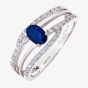 9ct White Gold Blue Oval Sapphire & 0.20ct Diamond Three Row Cross Over Ring DR1109W SA