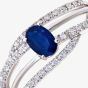 9ct White Gold Blue Oval Sapphire & 0.20ct Diamond Three Row Cross Over Ring DR1109W SA
