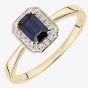 9ct Yellow Gold Blue Sapphire Diamond Cluster Ring DR1619YSA