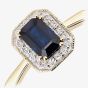 9ct Yellow Gold Blue Sapphire Diamond Cluster Ring DR1619YSA